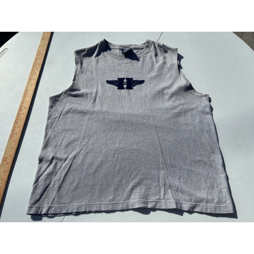 VTG Tommy Hilfiger Jeans Gray Sleeveless Tank Top Workout T-Shirt Graphic Logo L